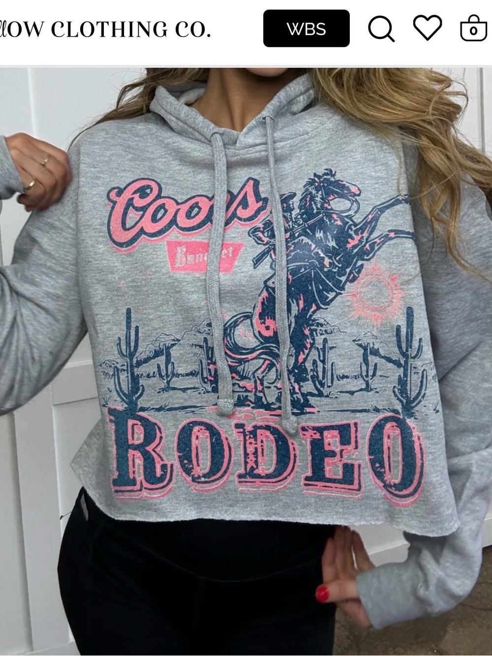 Willow Clothing Coors Rodeo Graphic Cropped Hoodie - Gray & Pink